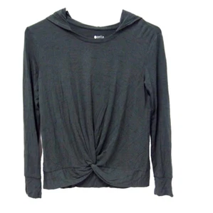 Zella Girls Athletic Top Shirt Tee M (8-10) Green Twist Front Hooded Thumbholes - Picture 1 of 5