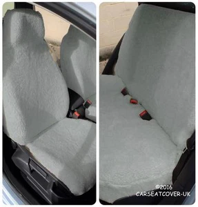 For Aixam Mega eCity - GREY SHEEPSKIN Faux Fur Furry Car Seat Covers - Full Set - Picture 1 of 5