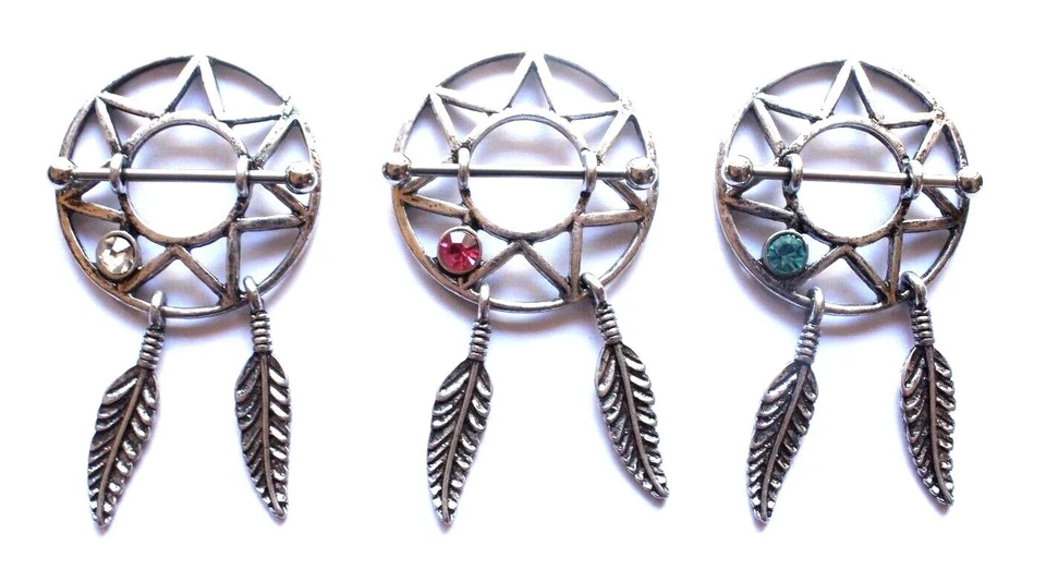 Star Feather Dream catcher Drop Nipple shield Ring Bar Pierced Piercing Jewelry - Image 1 of 2