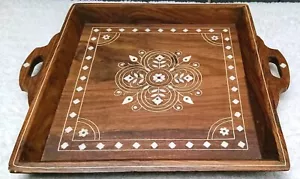 Vintage Home Deko Holz Knochen Intarsien schönes Muster Serviertablett 14 x 11,5 - Bild 1 von 5