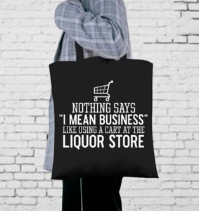 CUSTOM TOTE REUSABLE TOTE BAG - CART IN LIQUOR STORE DESIGN BLACK - Picture 1 of 1