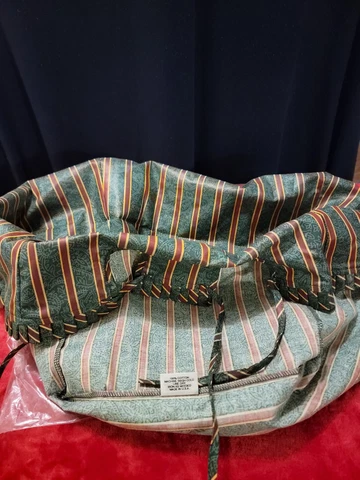 Longaberger Basket Liner Green With Maroon And Gold Stripe Cover