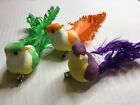 3 NEW COLORFUL BIRDS W/ FANCY TAILS & CLIP FOR WREATHS CRAFTS ETC.  5” L