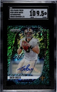 SGC 9.5 AUTO 10 Drew Brees 2024 Panini Prizm GREEN SHIMMER PRIZM AUTO 1/5 Saints - Bild 1 von 2