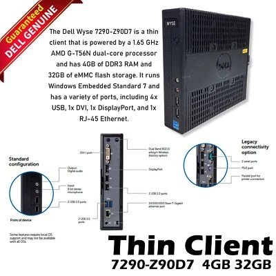 Dell Wyse 7290 Z90D7 Thin Client AMD G-T56N 1.65GHz 4GB RAM 32GB SSD WES7 RJ45 - Image 1 of 4