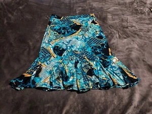 JM Collection Damen Midi Blau High Tide Jacquard A Linie Rock Größe Petite Med - Bild 1 von 4