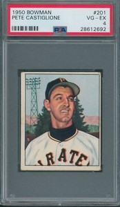 1950 Bowman #201 Pete Castiglione PSA VG-EX 4 *2692