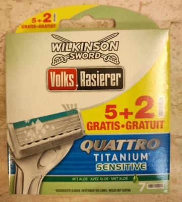 Wilkinson Sword Quattro Titanium Sensitive Razor Blades Set of 7, Original Box - Image 1 of 2
