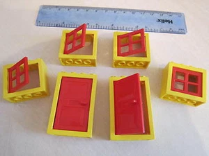 LEGO 6 Large Windows and Doors with frames and Shutters - Yellow and Red - Picture 1 of 3