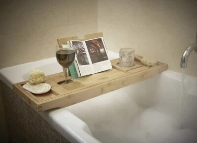 Bath tray Bath Caddy, Breakfast Tray bamboo Wine Glass Holder, Ipad Holder