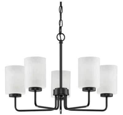 Progress Lighting, Merry 5-Light Matte Black Etched Glass Chandelier P400275-031 - Image 1 of 4