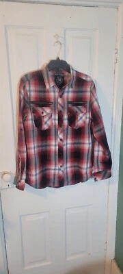 Machine Custom Co. Средняя мужская красная и черная рубашка на пуговицах с карманами на молнии - Изображение 1 из 4