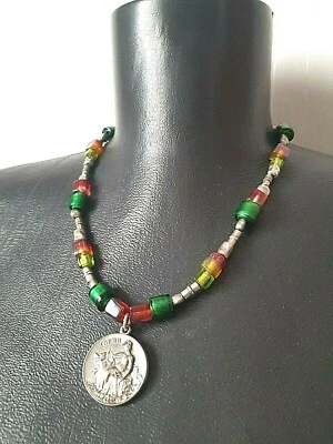 Collar Danon plateado sobre peltre firmado cuentas de vidrio artesanal Foto 1 de 4