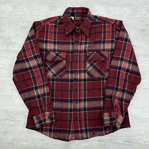 Vintage Wrangler Flannel Shirt Men Large Red Tartan Plaid Western Cowboy - Picture 1 of 8
