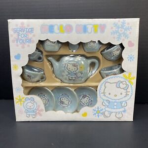 Hello Kitty Tea Set Porcelain New 13 pieces Sanrio 2003 Snowflake Snow Winter