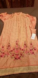 Pakistanische/indische Damen Pfirsich bestickt Seide Kurti Größe Large - Bild 1 von 9
