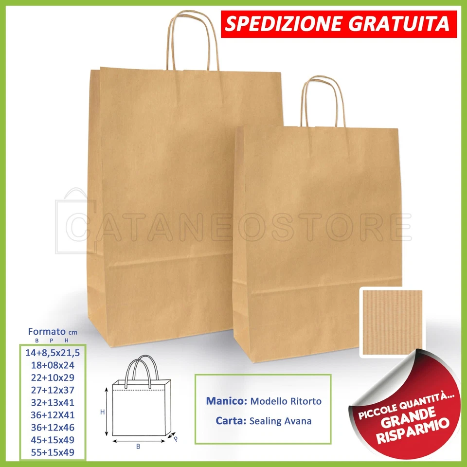 BORSE SHOPPER DI CARTA MANICO CORDINO SACCHETTI CARTA AVANA SEALING - Immagine 1 di 1