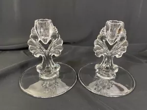 New Martinsville/Viking Glass Co. "Janice" #4554 Crystal Single Candle Holders - Picture 1 of 11