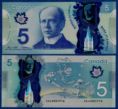 Canada $5 (2013) P106d " Wilkins & Macklem  "- UNC POLYMER NOTE - PREFIX INJ - Image 1 of 3