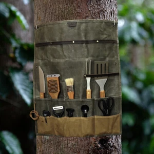 TOURBON Wax Canvas Kitchen Chefs Cutlery Tools Roll Bag for Camping Cooking Gift - Picture 1 of 24