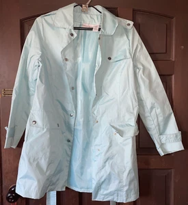 Light blue medium Jacqueline Smith raincoat button up W/belt & Pockets - Picture 1 of 12