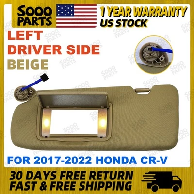 Left Driver Side Beige Sun Visor With Mirror Light For 2017-2022 Honda CR-V CRV - Image 1 of 4