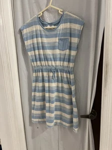 hanna andersson Blue White Striped Elastic Waist Dress Sz 150/12 - Picture 1 of 5