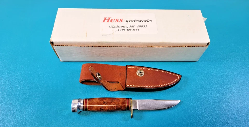 Cuchillos personalizados Hess Gladstone MI Maple Burl cuchillo de cazador ciervo + funda TR750 Foto 1 de 4