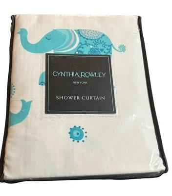 Cynthia Rowley Cortina de Ducha Tela Elefante Decorada Azul y Blanco 72" Nueva Foto 1 de 4
