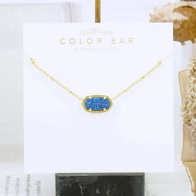 NWOT Kendra Scott Elisa Satellite Blue Drusy Pendant Necklace Gold Plated - Image 1 of 4