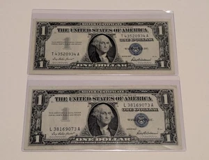 US Two, One Dollar, 1957, $1 Silver Certificates, Blue Seal  - Picture 1 of 2