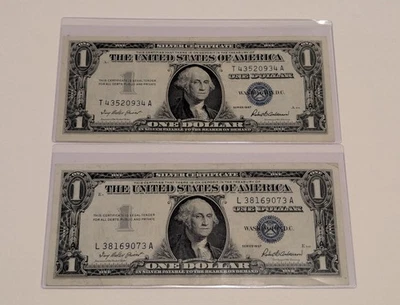US Two, One Dollar, 1957, $1 Silver Certificates, Blue Seal  - Image 1 of 2