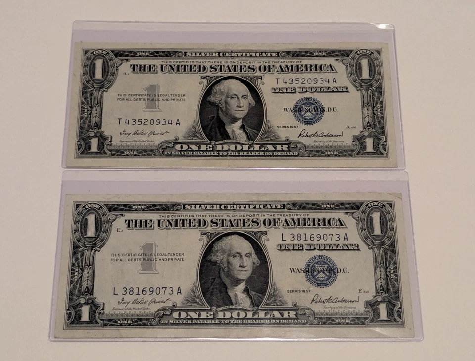 US Two, One Dollar, 1957, $1 Silver Certificates, Blue Seal  - Image 1 of 2