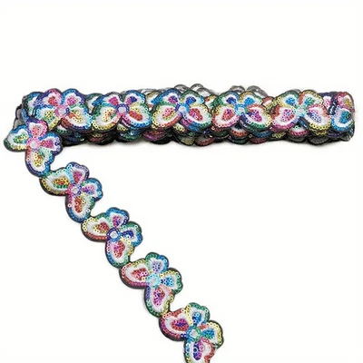 5 Yards Sequin Butterfly Lace Trim Clothes Iron/Sewing on Embroidery trim Ribbon - Image 1 of 4