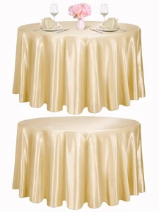 2 Pieces Round Satin Tablecloth 120 Inches Overlay Table Cover Smooth Fabric ... - Picture 1 of 7