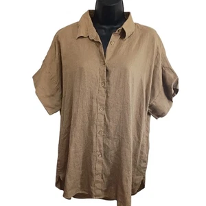 Lauren Ralph Lauren Shirt XL Casual Tan Button-Up 100% Linen Lightweight Top - Picture 1 of 13