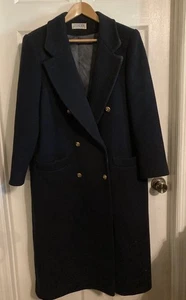 JG Hook Womens Medium 100% Wool Long Pea Coat Navy Blue Vintage USA-Union Made - Picture 1 of 6