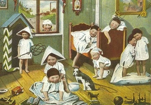 Vintage Comic Humor Postcard, The Nursery, Children, Bedlam, Painting, Art, used - Picture 1 of 2