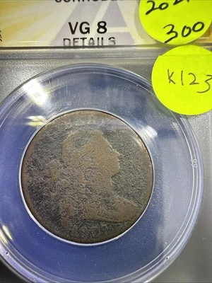 1807 Draped Bust Large Cent ANACS VG8 Dtls K123 - Image 1 of 4