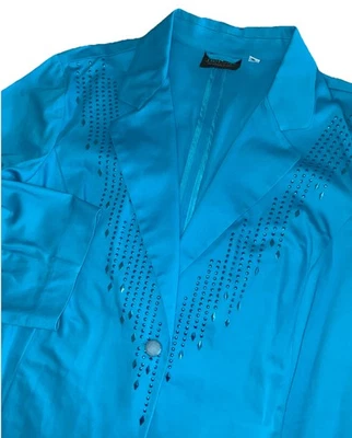 Blazer Bob Mackie Usable Art 3X Azul Adorno Metálico Manga 3/4 NUEVO Foto 1 de 4