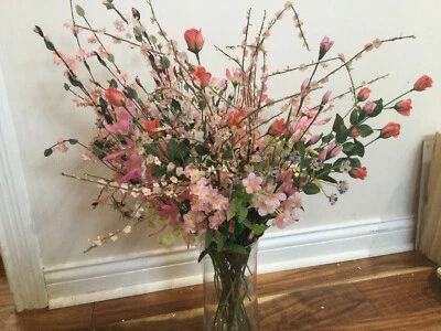 ARREGLO ROSAS FLORES ROSA RUBOR MEZCLADAS FLOR SEDA VINTAGE en jarrón grande Foto 1 de 4