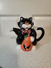 Halloween Kitschy Black Cat With Jack-O-Lantern Novelty Teapot - Trick or Treat