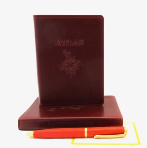 ATLAS The Traveler's Atlas A Geographic Handbook Leather Cover 4x6"  Burgundy - Picture 1 of 10