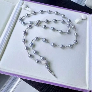 8-9 mm natural baroque gray saltwater Akoya pearl necklace 27.5in - Picture 1 of 4