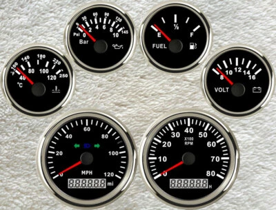 6 Gauge set with Sender,120MPH GPS Speedometer,Tacho,Fuel,Temp,Volt,Oil Pressure - Image 1 of 4