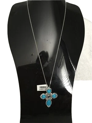 Stainless Steel 21ct Blue Howlite/Crystal Cross Necklace New Size 20” - Image 1 of 4