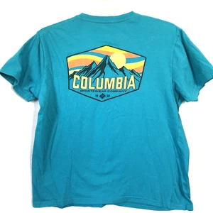 Camiseta Columbia Para Hombre Talla L Azul Verde Manga Corta Gráfico Logo Mountain Sun - Imagen 1 de 7