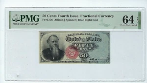 Fr-1376 $0.50 Fourth Issue Fractional Currency - Blue Right End - PMG 64 EPQ - Picture 1 of 2