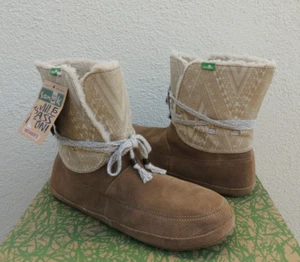 SANUK TAN SOULSHINE CHILL SUEDE FAUX FUR ANKLE BOOTS, SIZE US 8/ EUR 39 ~NEW - Picture 1 of 7