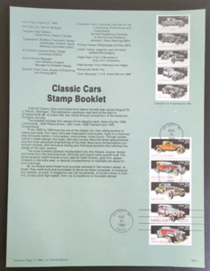 25c Classic Cars Booklet 1988 SOUVENIR PAGE SCOTT # 2381-2385 SP834 - Picture 1 of 1